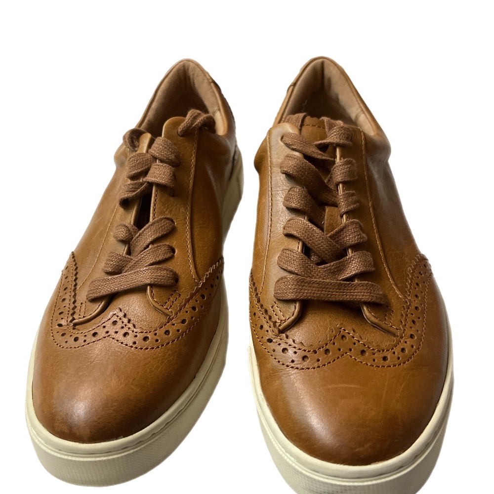 Frye Womens  SZ 9.5 Low Lace Brogue Cognac Genuine Leather Sneakers